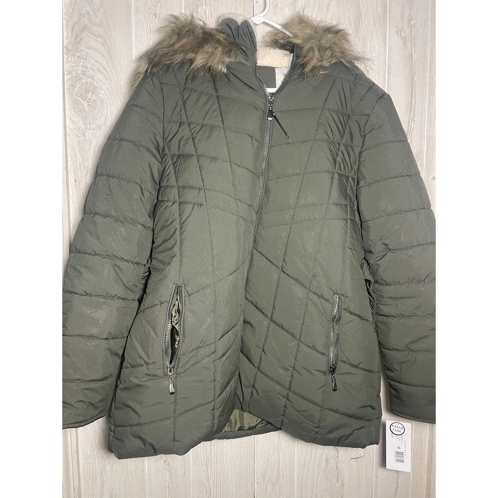 Maralyn & Me Faux-Fur-Trim Hooded Puffer Coat Juniors' Xxl GreenZip Long Sleeves